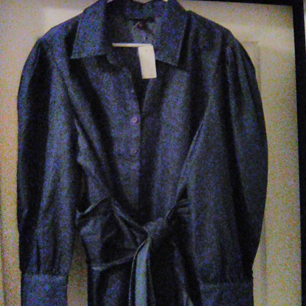 New Women's Distressed Denim Blouse w Tie at Waist (18W)